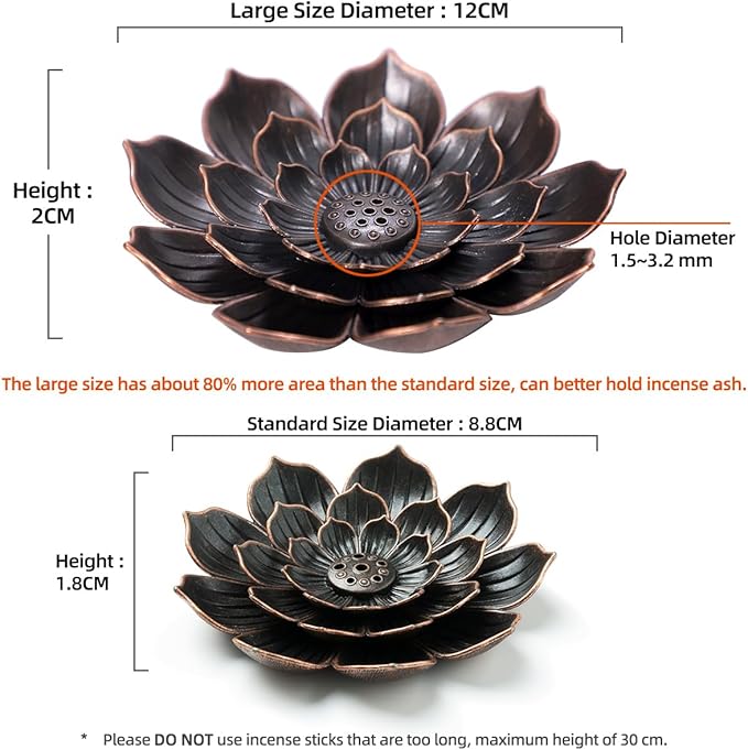Large Incense Holder for Sticks Anti-Ash Spilling, Brass Lotus Incense Stick Holder and Detachable Ash Catcher