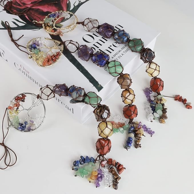 Handmade Crystal Window Car Hanging Ornaments 7 Chakra Home Decoration Feng Shui Ornament Yoga Meditation Car Decoration Tumbled Palm Stones Christmas Decorations Ornaments (Style 5)
