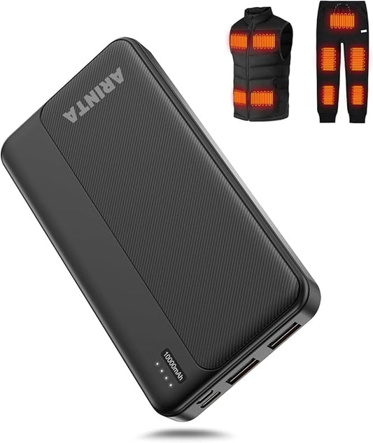 5V 2A Battery Pack Power Bank for Heated Vest, Heated Jackets, Heated Pants, 10000mAh Pocket Size Portable Charger for Heated Clothing, USB Heated Blankets, Heated Coats. (Black)