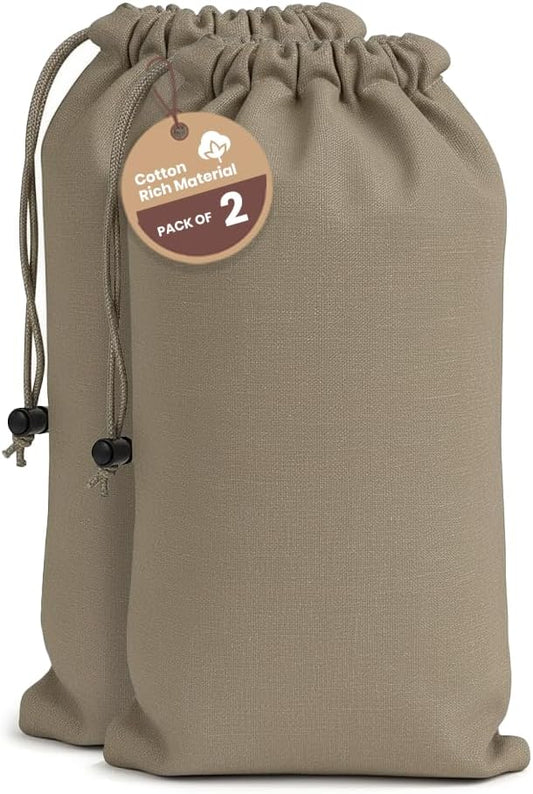 LFH Cotton Rich Shoe Storage Bags with Drawstring, Dustproof Breathable Reusable Organizer, Perfect For Travel, Dorm, Hotel, College, Gym, Easy to Carry Machine Washable 12"x17" (Pack of 2) - Chambray