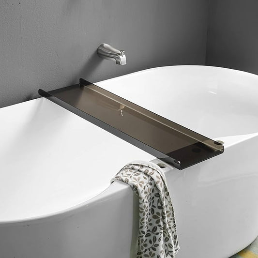 Bathtub Tray Caddy Black Bath Tub Rack Shelf, Luxury Bathroom Organizer Tablet Holder, Acrylic (Transparent Black) SHUNLI