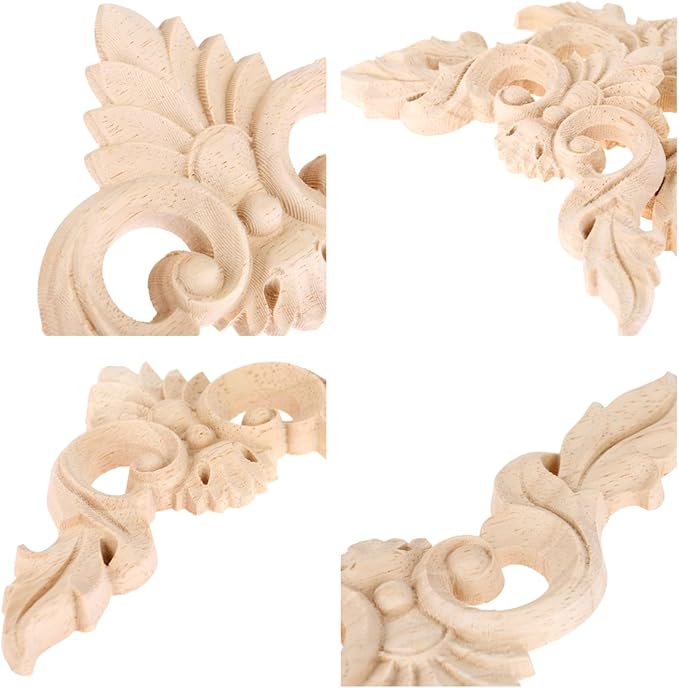 MUXSAM 4Pcs Wood Carved Appliques Onlays, Unpainted Little Wooden Corners Flower Carvings Decals for Mirrors Cabinets Walls Doors Chests Dressers Night Stand DIY Artwork Project, 15x15cm/5.9"x5.9"