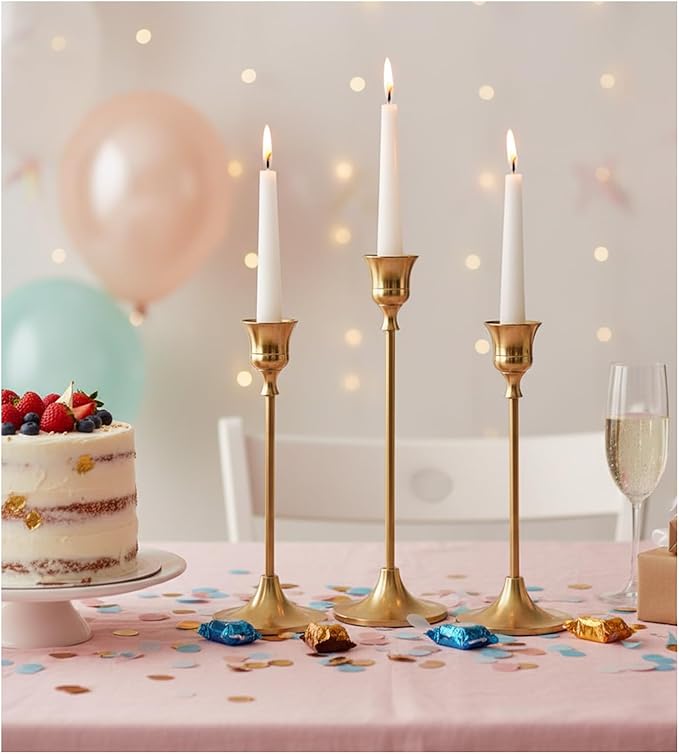 Candle Holder, Modern Minimalist Brass Gold Metal Candlestick Holders, Set of 3 Tall - Elegant Taper Candle Holders for Table Centerpiece, Wedding, Dinner Party Home Decor (2 Set 6 pcs)