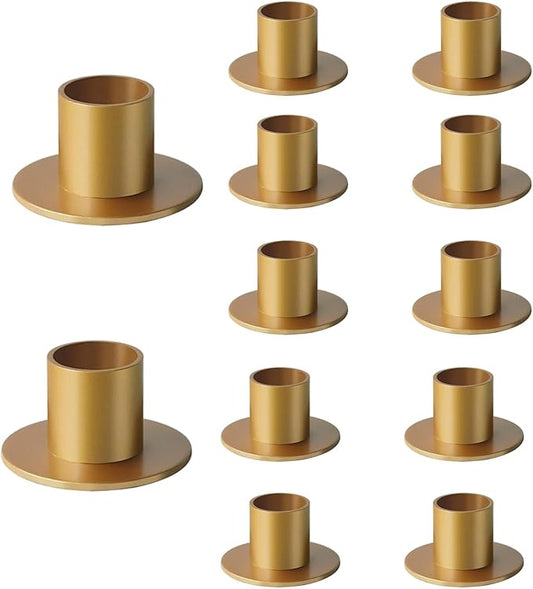 12 Pcs Brass Gold Taper Candle Holders Elegant Candlestick Set for Table Centerpieces, Festive Mantel Displays & Sophisticated Home Decor