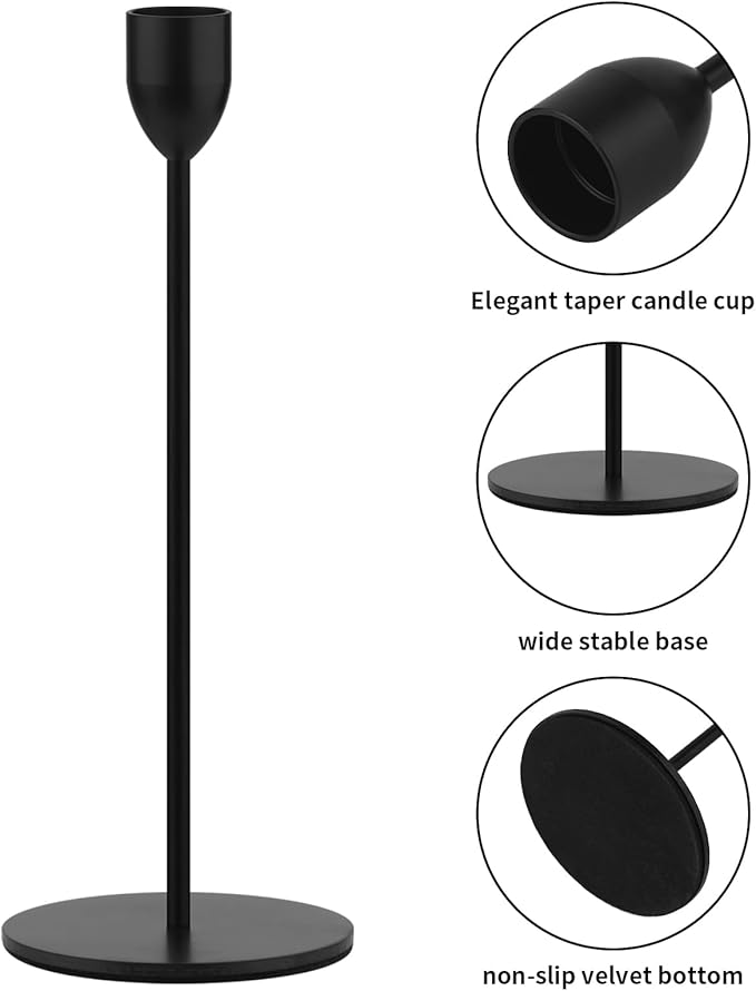 Ohtomber Black Taper Candle Holder - 6PCS Candlestick Holders, Candlesticks Centerpiece Wedding Table Decor, Fit Pillar 3/4" Thick Tapered & Led Candles