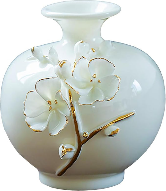 MTME Porcelain vase with Flowers, Memorabilia, Wedding Gifts, Aesthetic Sculpture Home décor (Plum blosson Round)