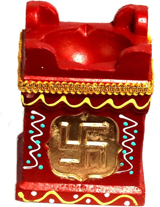 Tulsi Clay Diya Diwali Dia for Tulsi Plant Puja Pooja Multi Colored Terracotta Earthen Vilakku Oil Lamp Diyas Natural Mitti Deepawali | AE000242-02 (2.2 inch)