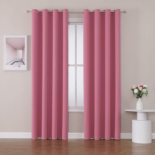 ChrisDowa Grommet Room Darkening Curtains for Bedroom and Living Room - 2 Panels Set Thermal Insulated Blackout Curtains (Pink, 52W x 95L)
