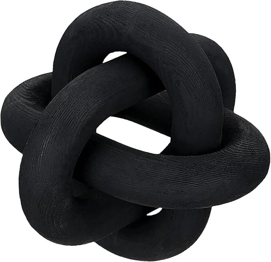 Wood Knot Chain Link Decor - 3 Link Boho Wooden Hand Carved Decorative Wooden Links Knots for Coffee Table Entryway Modern Farmhouse Shelf Decoration (Black)