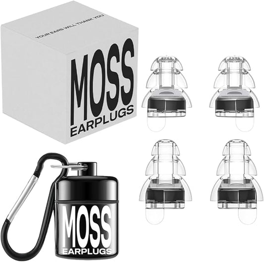 Moss High Fidelity Reusable Earplugs for Concerts Festivals Nightlife DJs and Sports Noise Reduction Hearing Protection with Travel Case