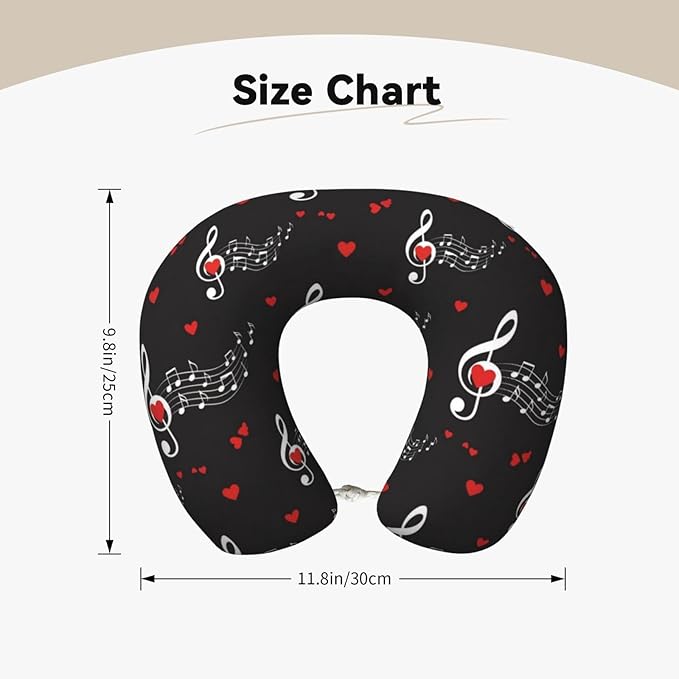 Comfortable Memory Foam Travel Neck Pillow, Funny Chin/Head Cushion Supporting Airplane Car Pillows Music Symbols for Sleeping Outdoors Travel Office