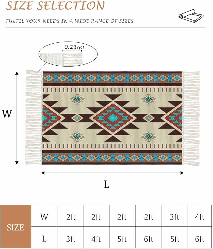 Boho Southwestern Runner Rug 2X4 Ft Entryway Outdoor Indoor Mat, Washable Woven Aztec Abstract Geometric Throw Carpet with Tassel, Non-Shedding Vintage Native American Patterned Hallway Bath Mats