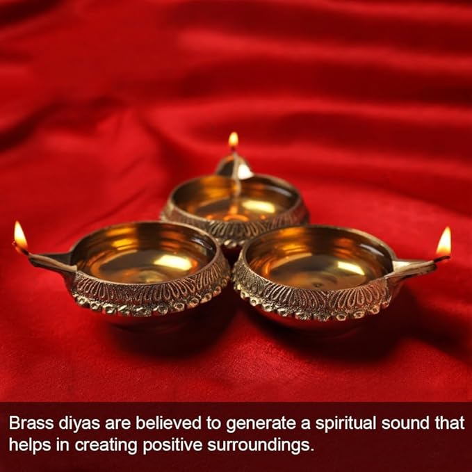Hashcart Brass Kuber Diya Indian Puja Oil Lamp - Pack of 6 Pcs - Engraved Design - Diwali Diyas