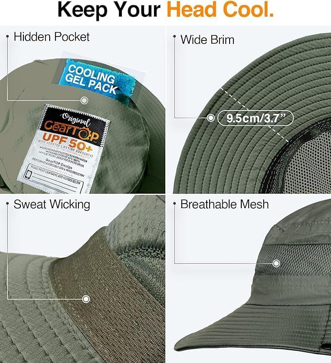 GearTOP Safari Hat for Men Sun Hats for Women UV Protection UPF 50+ Fishing, Gardening, Hiking Hat (22-23 1/2")