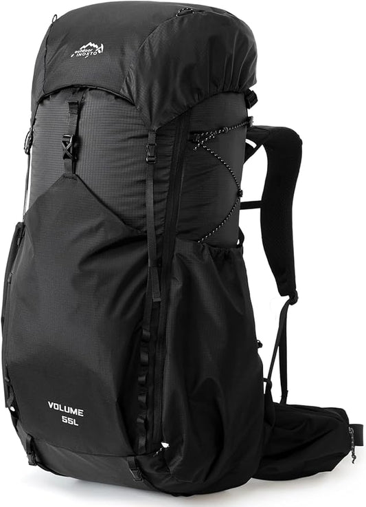 IX INOXTO 55L Internal Frame Waterproof Hiking Camping Backpack with 3L Water Bladder and Rain Cover, Large Lightweight Travel Daypack Rucksack for Climbing (Black)