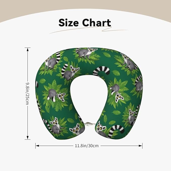 Neck Support Pillow, Comfortable Memory Foam Car/Flight/Airplane Chin Pillows U Shaped Cushion for Office Travel Sleeping Lemurs Monkey Tropical Green Leaves Floral