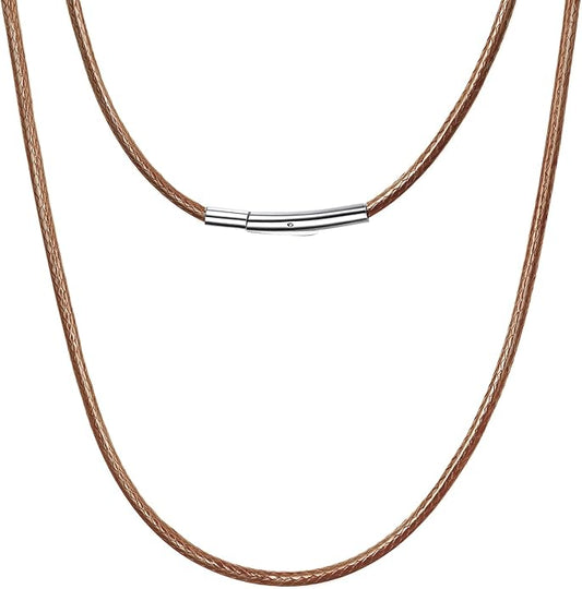 Leather Necklace Cord with Stainless Steel Clasp, Black/Brown Color Waterproof Wax Rope Chain 2mm 3mm Wide Braided Cord String Necklaces for Men Women 16"-30"