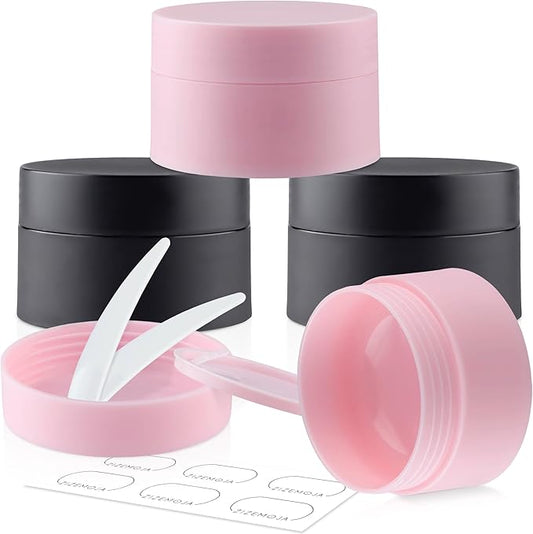 Travel Containers for Creams, Plastic Refillable Mini Lotion Jars with Lids for Toiletries, Leak Proof Small Travel Cream Jars for Face Cosmetic Makeup Beauty Products Sample (50g, 4Pack, Black Pink)