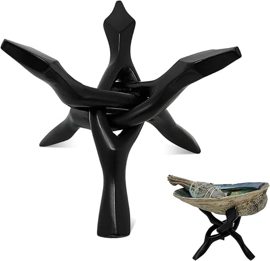 New Age Imports, Inc. Tripod Stand - Home Decor Holder for Abalone Shell for display or smudging, Crystal Ball, Trinket & Jewelry Dish, Bowls, Geodes, & More! Heavy Duty (4 INCH - Black Metal)