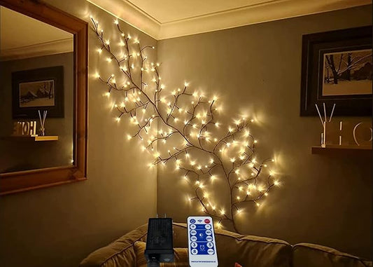 Vines for Room Decor with Remote Control On/Off Timmer Dim,7.5FT Artificial Plants Tree Willow Vine Lights Plug in 144 LEDs for Walls Bedroom,Living Room,Indoor Home Decoration(Brown)