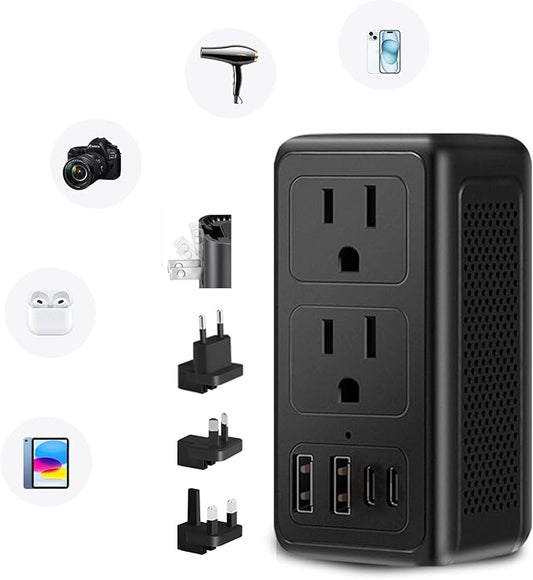 Upgraded 2000W 220V to 110V Voltage Converter US to Europe Travel Adapter for Hair Dryers with Fast Charging International Travel Adapter with 2 USB A and 2 USB C Power Converter Adapter (2U2C)