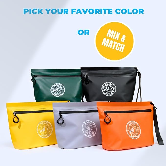 Tactiko 3L Water Resistant Pouch - Waterproof Material w/Splashproof Zipper - Hold All Zipper Bag for Storage, Toiletries, Travel, Beach, Cruise, Home (Green)