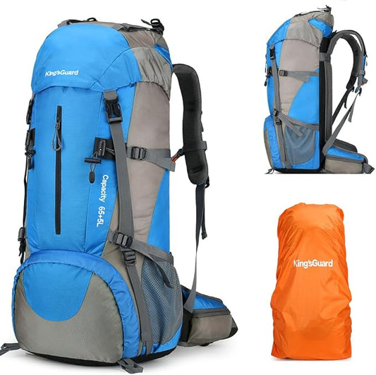King'sGuard 70L Hiking Backpack with Rain Cover Lightweight Waterproof Travel Camping Backpack Large Backpacking Pack