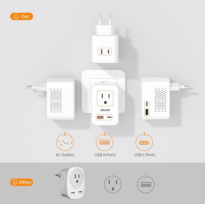 220 V to 110 V Voltage Converter, 20 W PD, Reduces 220 V to 120 V, U.S. to Europe Travel Converter for Over 80 Countries, Including Most European Countries, France, Germany, Italy and Australia