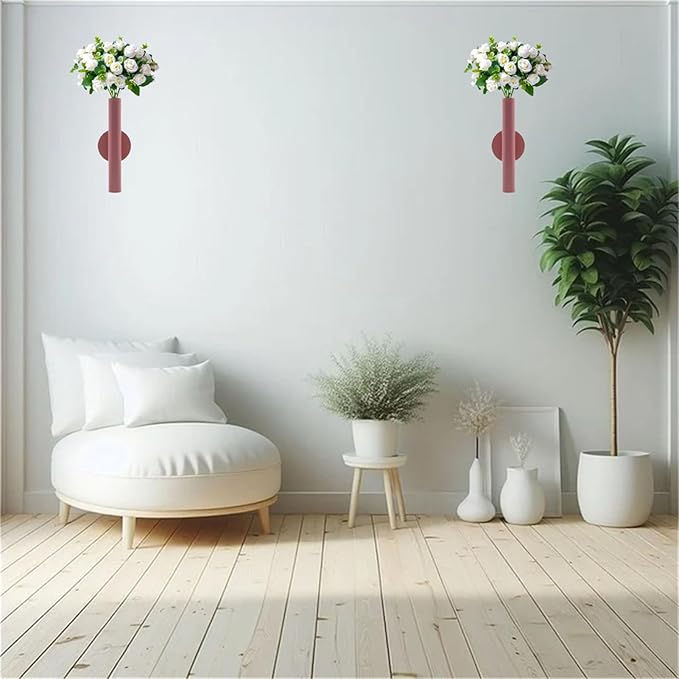 Adhesive Metal Wall Vase Holder - Decorative Tube for Dried/Faux Floral Display, Rust-Resistant Home & Office, Dining Room Also Suitable for Cemetery Memorial Display Decor (2 PCS Pink)