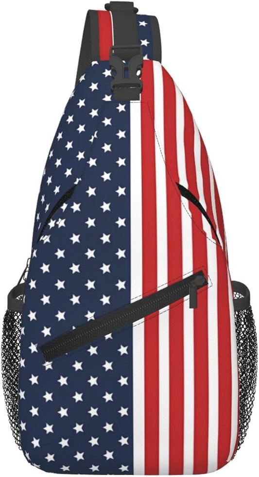 QFXUYNG USA Flag Adult Sling Bag Unisex Chest Bags Crossbody Backpack Casual Daypacks Shoulder Bag for Women Men Cycling Hiking Travel