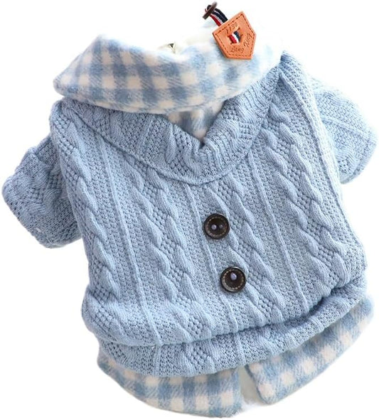 Dog Princess Sweater for Small Dogs Thick Shirt Plaid Clothes Costume Pet Girl Cute Coat Outfits Fall Costumes Winter Dog Sweaters (M,Blue)
