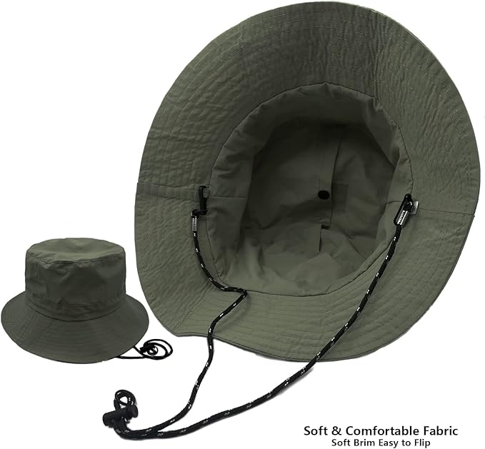woogwin Waterproof Bucket Rain Hat with Chin Strap Quick Dry Packable Boonie Sun Hat Safari Hat UV Protection