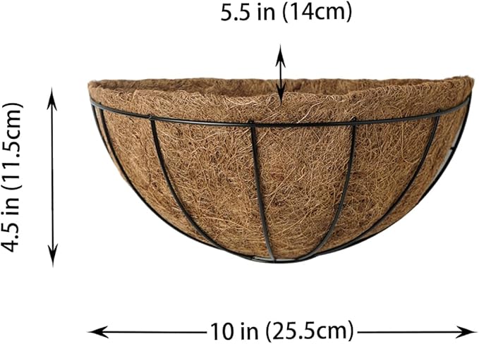 3-Pack Hanging & Wall-Mounted Plant Baskets with Natural Coconut Fiber Liner, Decorative Planters for Home Garden Patio Yard (3Pack HalfWall, 12Inch)