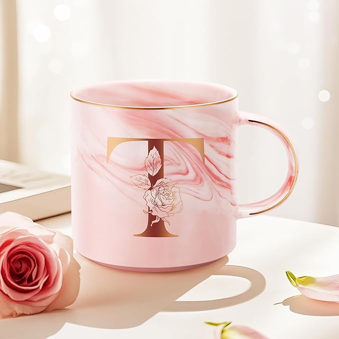 Valentines Day Gifts for Her, Anniversary Birthday Galentines Gifts for Women Mom Grandma Friend Sister Wife Teacher Coworker, Personalized Initial Customized Gift Monogrammed A-Z Coffee Mug 12 OZ(T)
