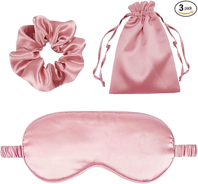 3Pcs Satin Eye Mask Silk Sleep Masks Set Silky Blindfold Eyeshade Blackout Eyes Cover Pouches Bag Scrunchy Wedding Gift