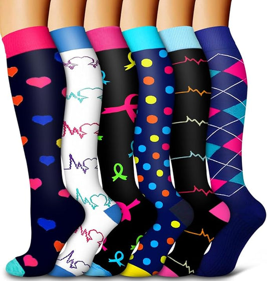 Bluemaple 6 Pack Copper Compression Socks for Women and Men Circulation-Best Support for Medical, Running,Nursing,Athletic