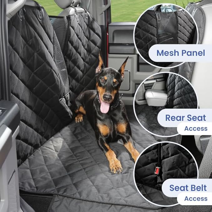 4Knines Dog Floor Hammock for Truck & Crew Cab with Fold Up Seats – Back Seat Pet Cover for Dogs – Compatible with Ford F-150, GMC, Chevrolet, Toyota Full Size Trucks (Passenger Side Split, Grey)