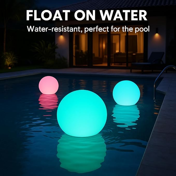 Vandue Color-Changing LED Light Ball – Rechargeable Glow Sphere with Remote – IP65 Waterproof RGB Night Light for Indoor/Outdoor, Pool, Garden, Party & Decor (10 Inch)