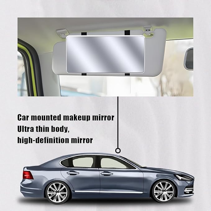 Car Sun Visor Vanity Mirror, Vehicle Sun-Shading Cosmetic Makeup Mirror with Straps, Large Automotive Interior Rear View Travel Accessories, Universal for SUV, Sedan, Truck(White)