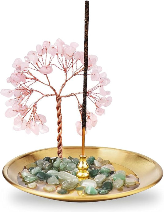 Incense Holder for Sticks, Healing Crystal Stone Money Tree Incense Burner, Ash Catcher for Yoga, Meditation and Home Decor