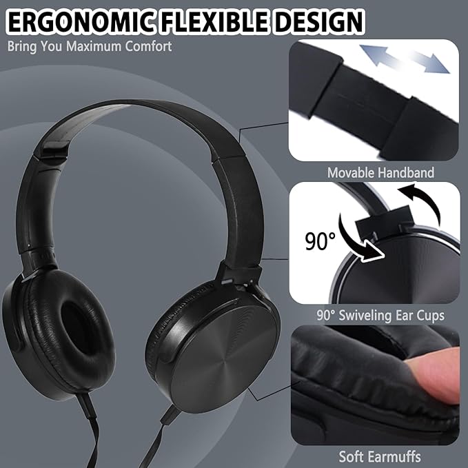 Bulk Headphones with Microphone 10 Pack for Classroom Kids, Wholesale Heavy Duty Wire Headsets with Mic Class Set for School Students Teen Children(HY450, Black)