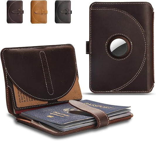 Leather Passport Holder for Travel with Airtag Slot, Passport Wallet for Men & Women,1-3 Passport Books,Passport Sleeves Travel Essential & Gift (Dark Coffee, With AirTag Slot)