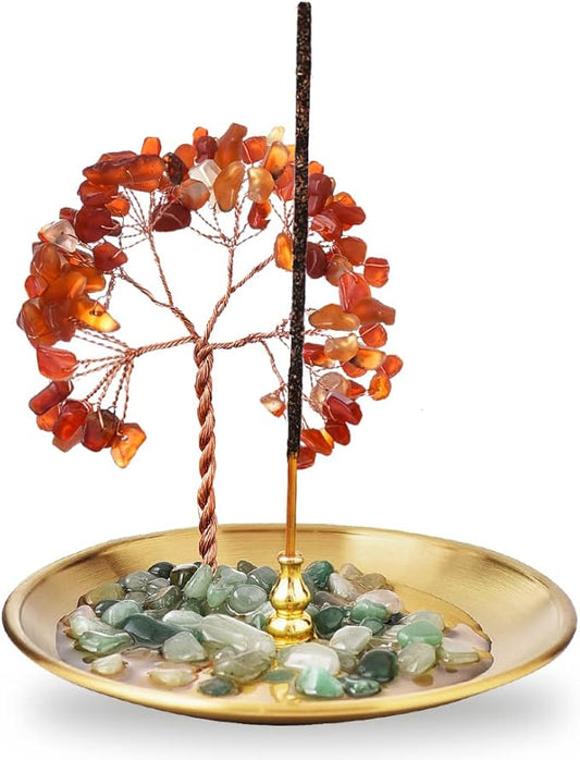 Incense Holder for Sticks, Healing Crystal Stone Money Tree Incense Burner, Ash Catcher for Yoga, Meditation and Home Decor