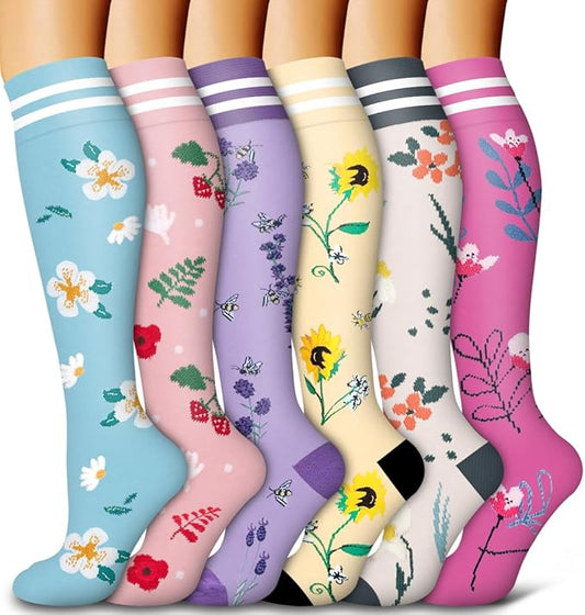 Bluemaple 6 Pack Copper Compression Socks for Women and Men Circulation-Best Support for Medical, Running,Nursing,Athletic