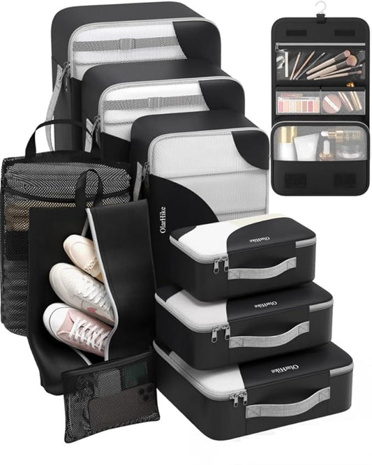 ALL INCLUDED 10 Set Durable Packing Cubes for Suitcases,OlarHike Essentials for Travel,UPGRADED Anti-Tear Stitching, NEW Improved Luggage Packing Organizers for Travel Accessories (Ink)