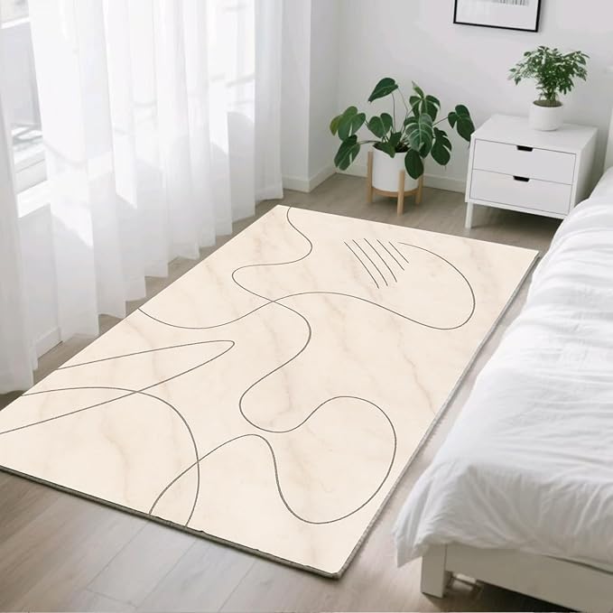 Modern Marble Rug - 3x6 Runner Rug, Abstract Line MarbleMinimalist Geometry Bedside Rugs, Washable & Non Slip Carpet Home Decor