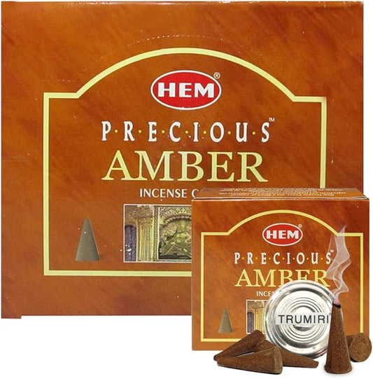 TRUMIRI Precious Amber Incense Cones & Cone Incense Burner Bundle: 120pcs (12 Sets of 10pcs)