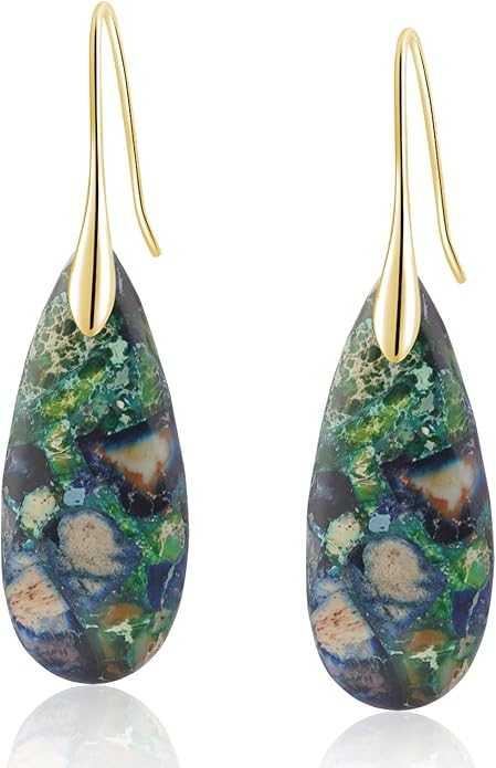Natural Healing Stone Fishhoop Dangle Drop Earrings Statement Gold silver earrings