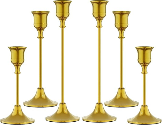 FSyueyun Gold Candle Holders Set of 6, Elegant Metal Candlestick Holders for Vintage Taper Candle Holders, Perfect for Table Centerpieces, Fireplace Mantels, Home Decor, Weddings and Party Decorations