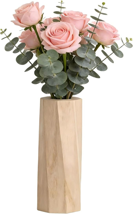 Handcrafted Natural Wood Vase | Eco-Friendly Home Decor | Unbreakable Rustic Flower Vase for DIY Painting | 9.5" Wooden Decorative (vase Wood Color)